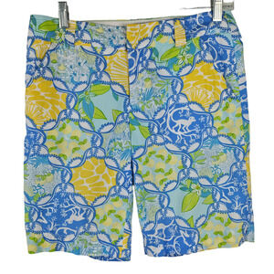 Lilly Pulitzer blue yellow green monkey print Bermuda shorts size 4